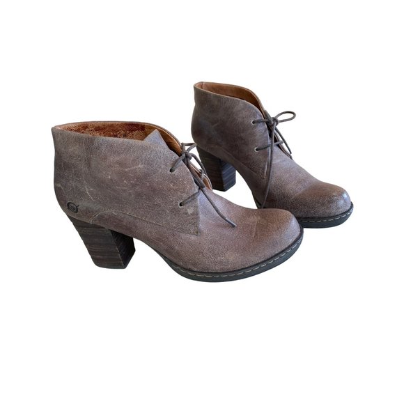 Born Ramsey Ankle Platform Boot 10/42 Brown Leather Oxford Lace Up Block Heel - Picture 5 of 15